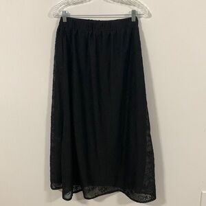 Meys Black lined skirt with embroidery, made in Turkey, Sz S-M see measurements